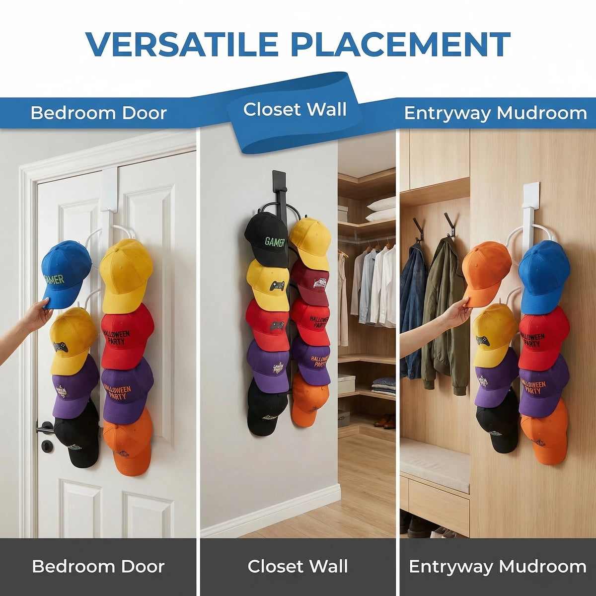 Wall-Mounted Hat Organizer Rack for 9 Caps