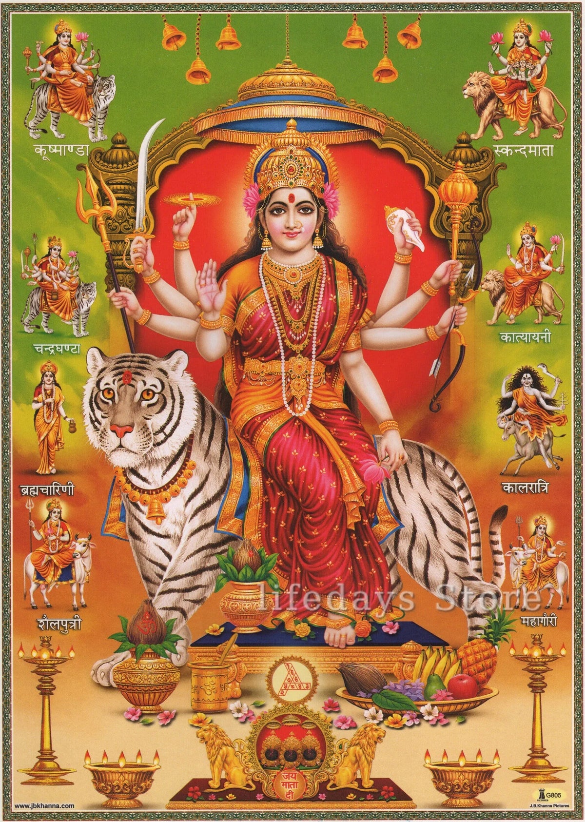 Durga Goddess Vintage Canvas Wall Art – Hindu Deity Print for Living Room & Home Decor