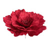 A deep red velvet artificial peony flower with a stem.