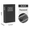 A black book hidden safe with a combination lock and a password display.