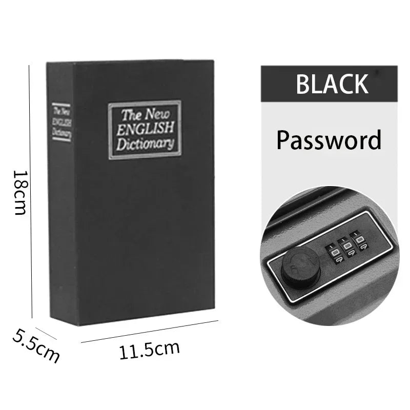 A black book hidden safe with a combination lock and a password display.