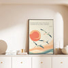 A framed canvas wall art featuring a biblical verse about animals and birds against a soft orange and beige background.
