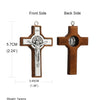 A wooden crucifix pendant showing the front and back sides, featuring a sculpted figure of Christ.