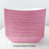 A stack of solid pink disposable paper food trays with dimensions 4.5cm x 12cm x 16.5cm.
