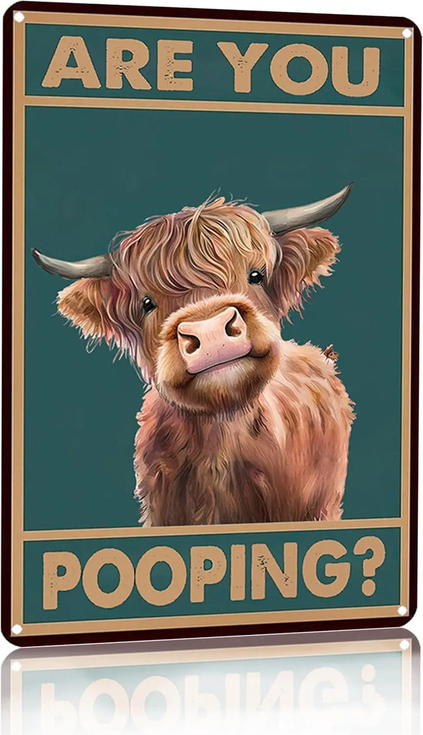 Vintage Highland Cow Bathroom Sign – Funny Western Wall Decor