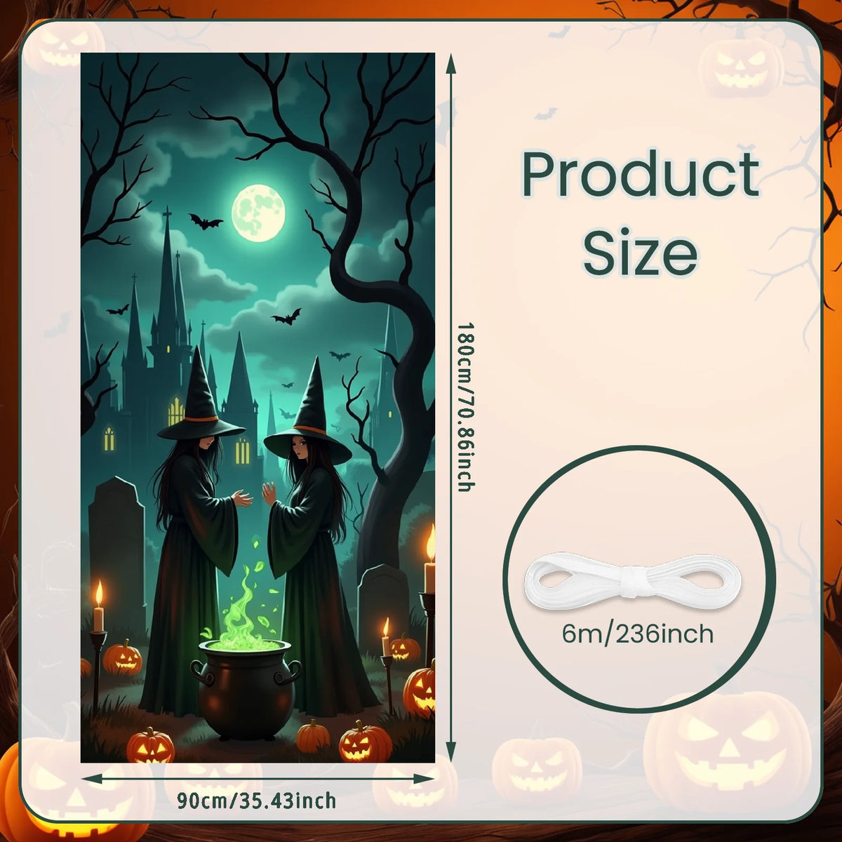 Large Halloween Witch Door Banner with Classic Spooky Design