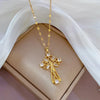 Gold Stainless Steel Crystal Cross Pendant Necklace