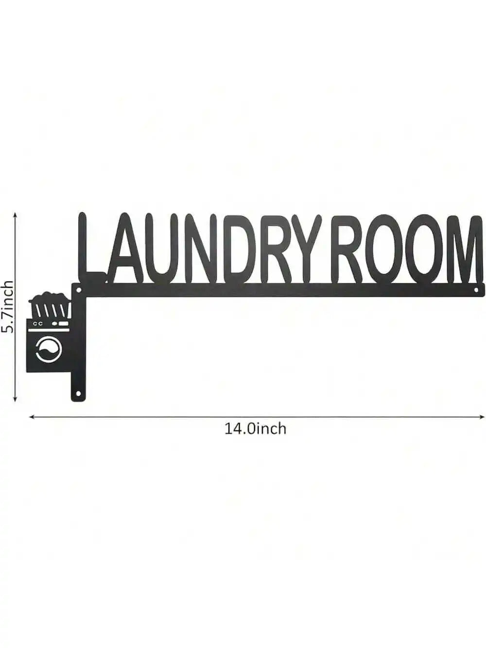 Black metal wall decor sign with the words LAUNDRY ROOM and a switch.