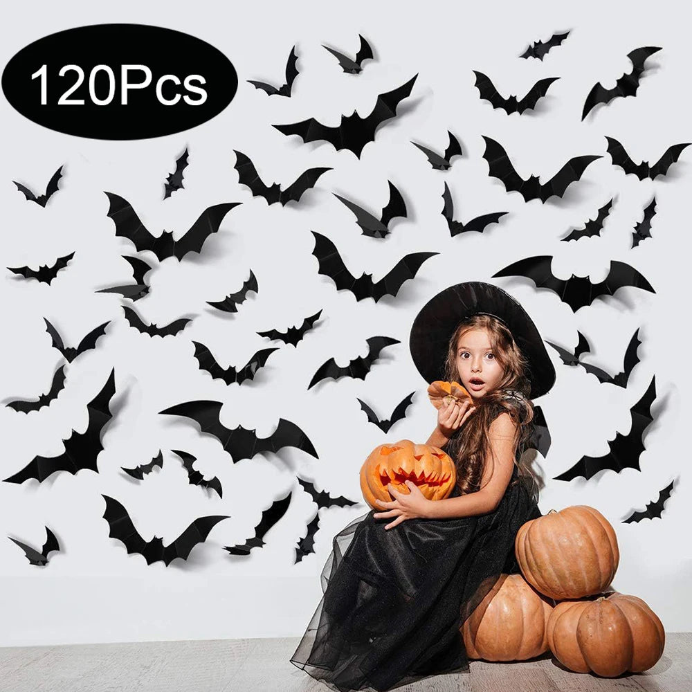 3D Halloween Bat Wall Decorations (Set of Black PVC Bats)