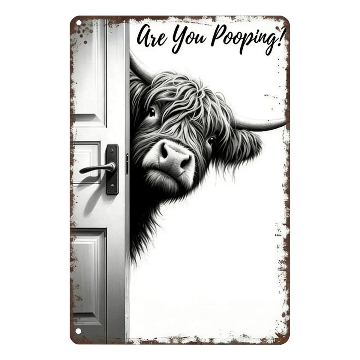 Impression vintage, gros plan sur le visage d'une vache avec le texte : 'Are You Pooping?'