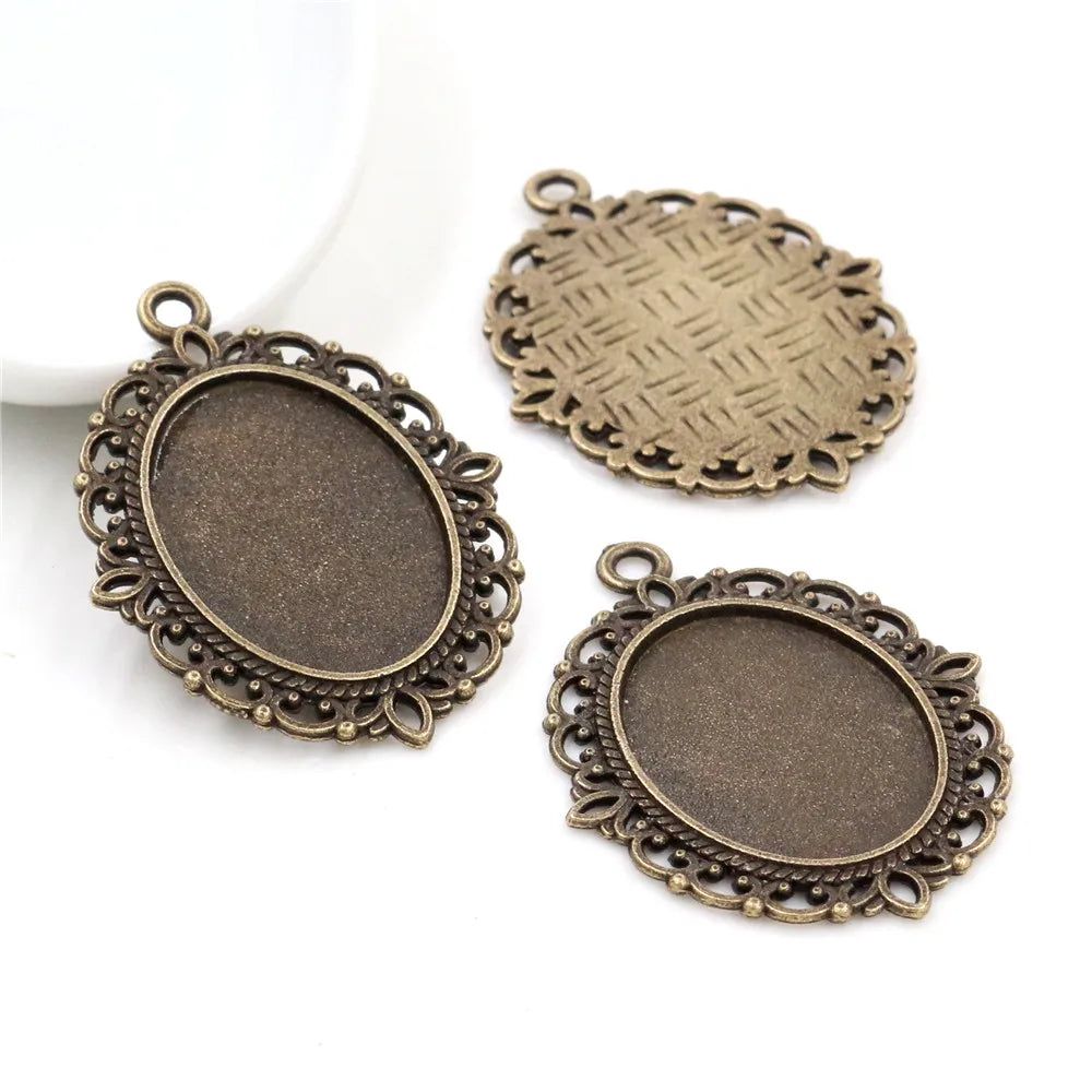 Vintage Style Cameo Pendant Bases with Ornate Gold or Silver Finish