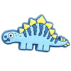 A set of twelve cartoon dinosaur PVC shoe charms featuring blue skin and yellow spikes.