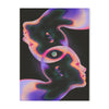 Abstract painting featuring a stylized profile of a face with glowing purple and pink hues against a dark background.