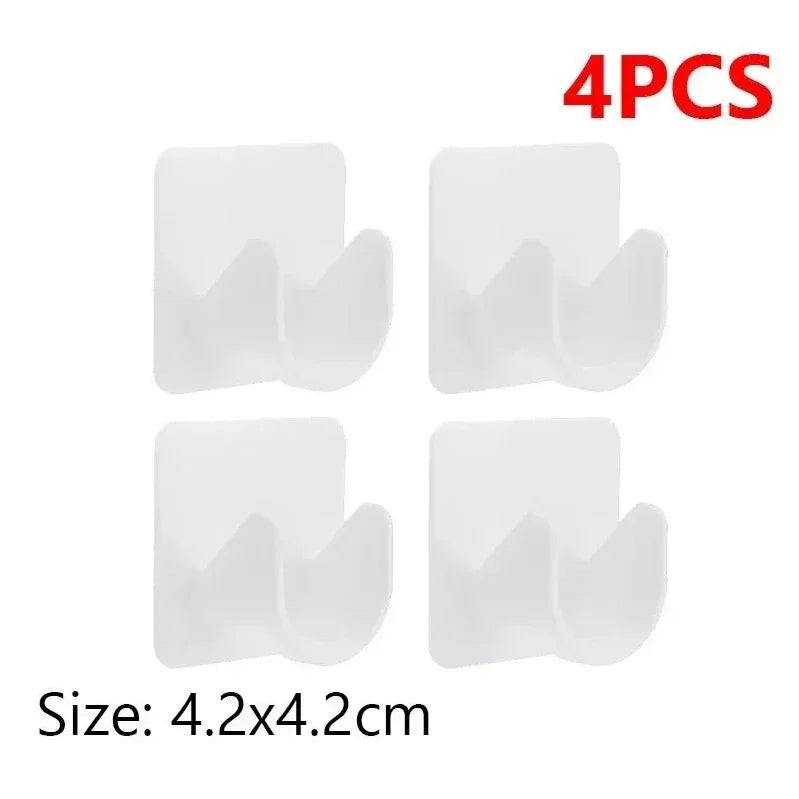 Four white adjustable self-adhesive curtain rod brackets for walls, measuring 4.2x4.2cm each.