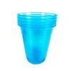 A clear blue plastic party cup with ribbed texture.