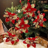 Glitter Christmas Flower Ornaments with Clips (Set of 5)