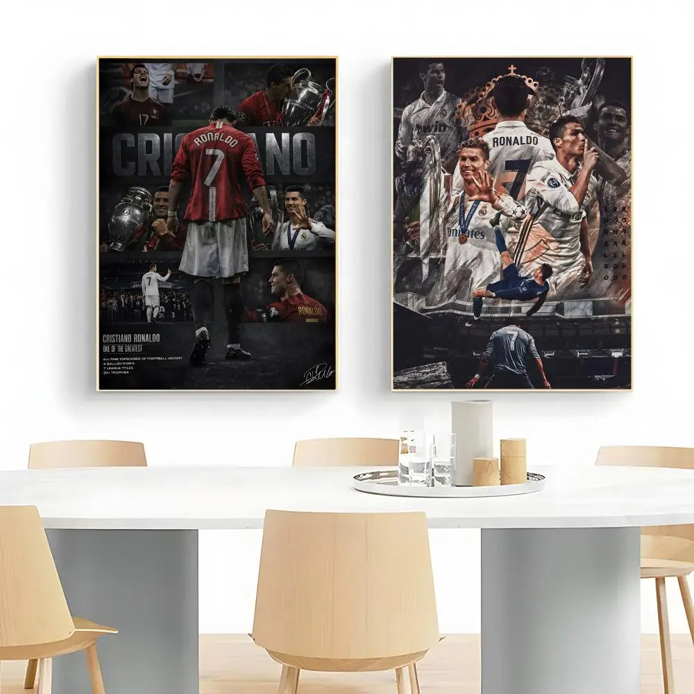 A set of two modern wall art prints featuring Cristiano Ronaldo football legends and team imagery.