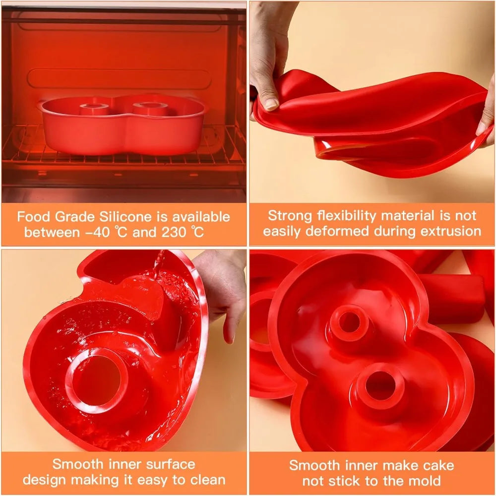 Rote Silikon-3D-Zahlenkuchenformen zum Backen und Dekorieren