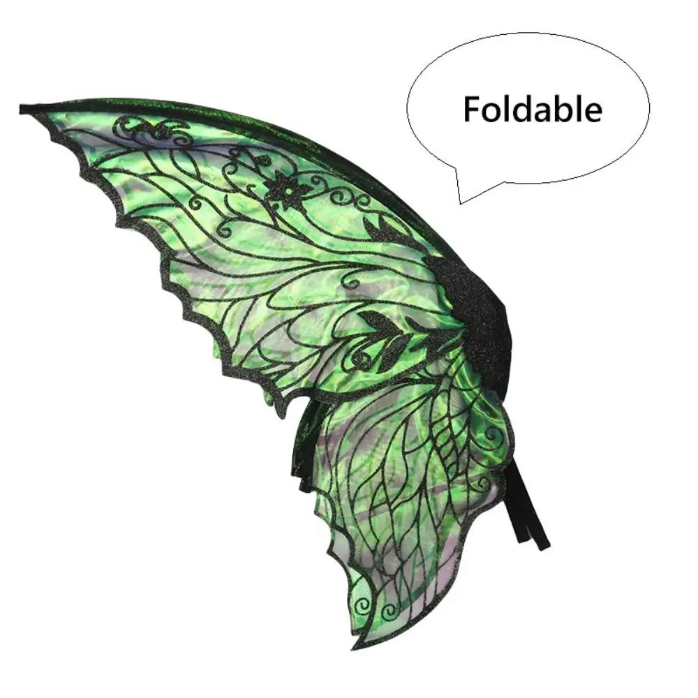 Foldable sparkling fairy wings featuring intricate floral designs and a dark background.