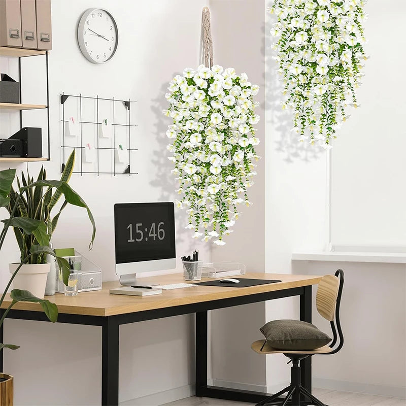 Artificial Morning Glory hanging vine with white flowers used as home and wedding decor