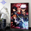 Wall art featuring a dark, intense illustration of Jujutsu Kaisen characters with red and blue accents.