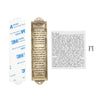 A decorative mezuzah case with a scripture scroll and peel-and-stick mounting for a door.