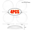 Four white silicone self-adhesive door stoppers or bumpers with a diameter of 50mm and thickness of 8mm.