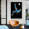 A framed canvas wall art featuring a black and white depiction of Cristiano Ronaldo celebrating a goal.