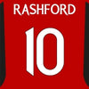 Red football jersey with the name RASHFORD and the number 10 printed in white.