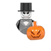 A black and white skull-faced monster icon built from building blocks.