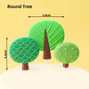 Green round tree cake topper with a brown trunk and needles, measuring 5.0cm tall.