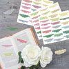 A collection of colorful Bible verse stickers featuring scripture passages on a light gray background.