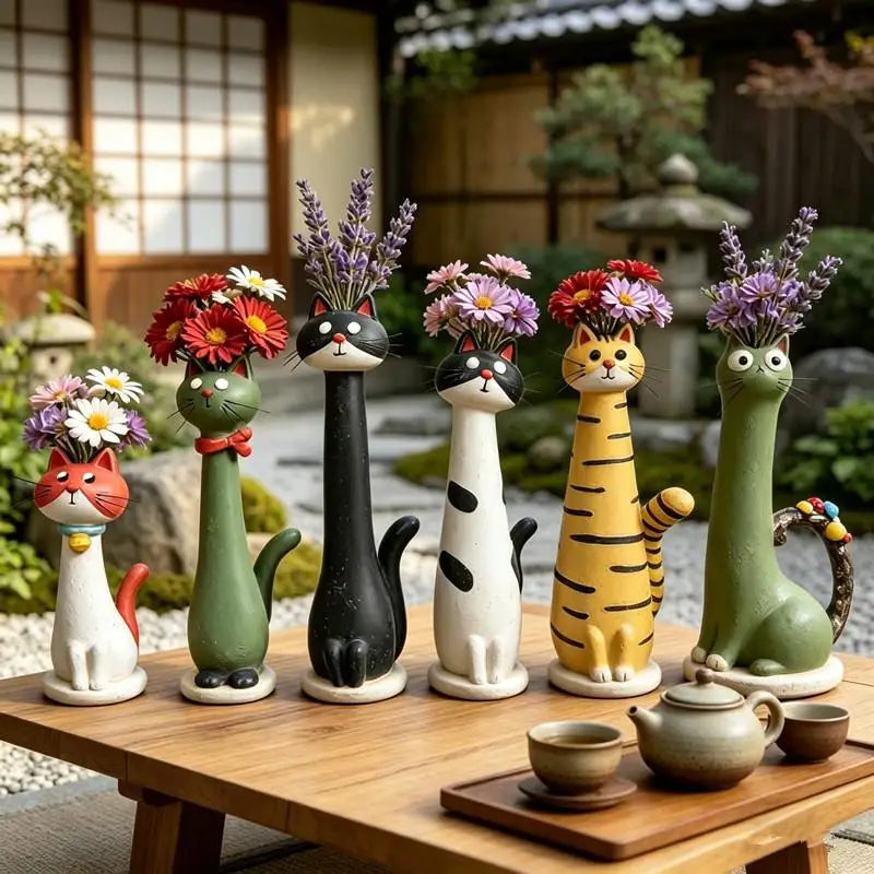 Cute Cat-Shaped Resin Vase for Home Decor