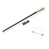 A long, black metal magic wand with a gold-colored handle and decorative tip.