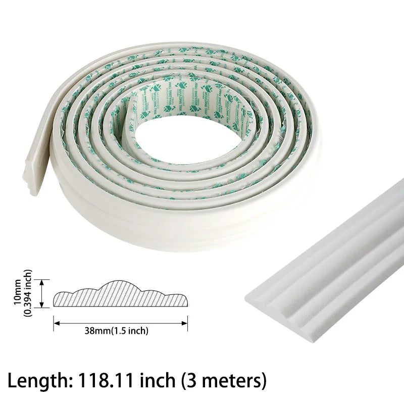 Roll of white self-adhesive EVA wall trim strips for waterproof molding and home decor