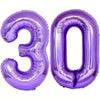 Purple foil number balloon shaped like 30 for birthday and anniversary celebrations