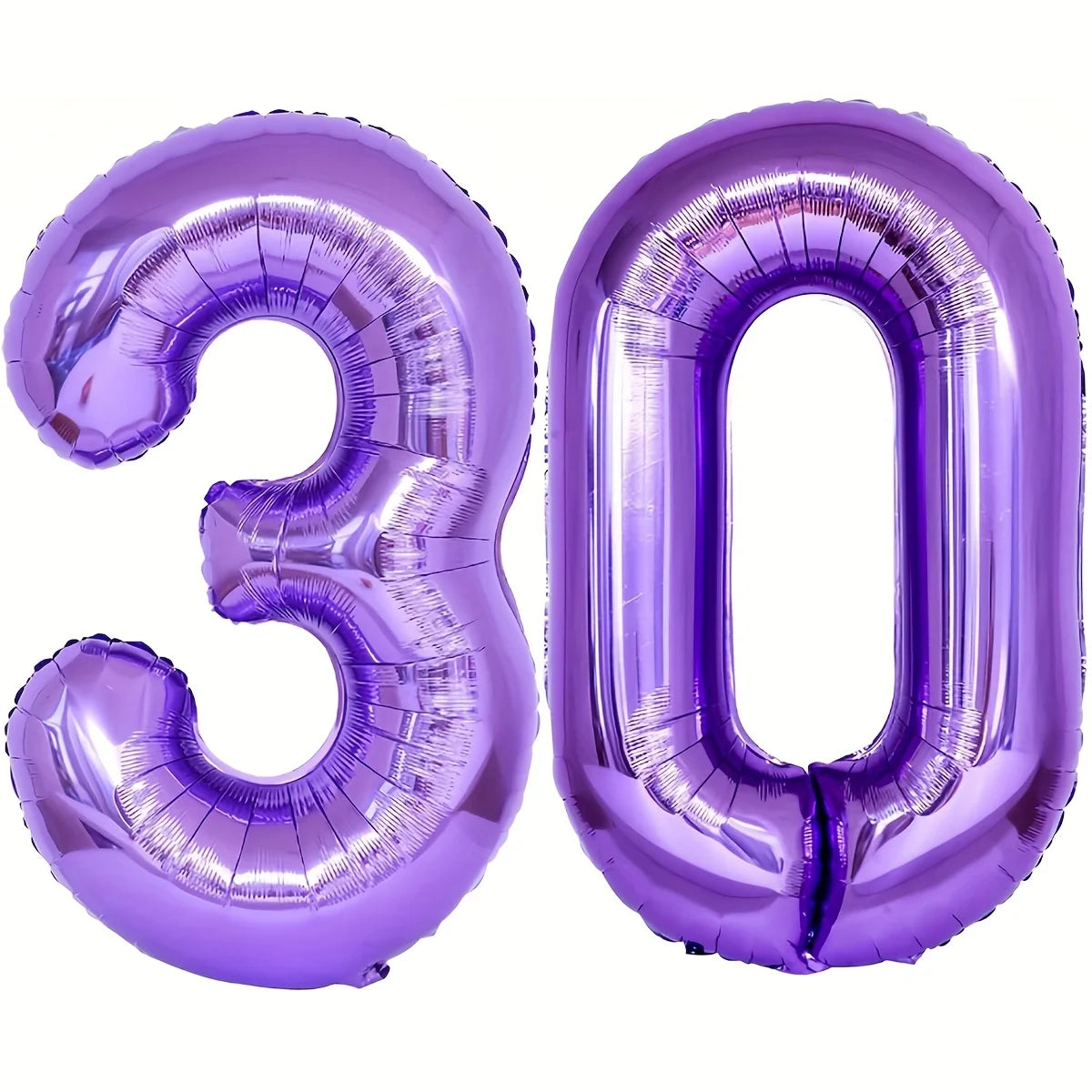 Purple foil number balloon shaped like 30 for birthday and anniversary celebrations