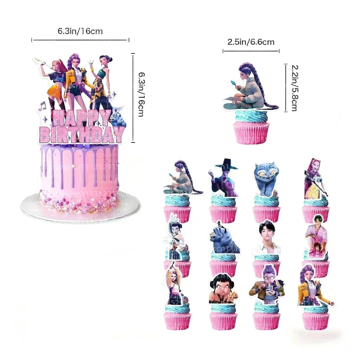 A set of anime hunter girl cake toppers featuring various characters in different poses and outfits.