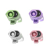 Three versions of an adjustable clip-on mini electric fan in green, purple, and pink.