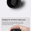 A black silicone bottle stopper is shown being held by a hand, demonstrating its fit for 18-19mm bottle necks.