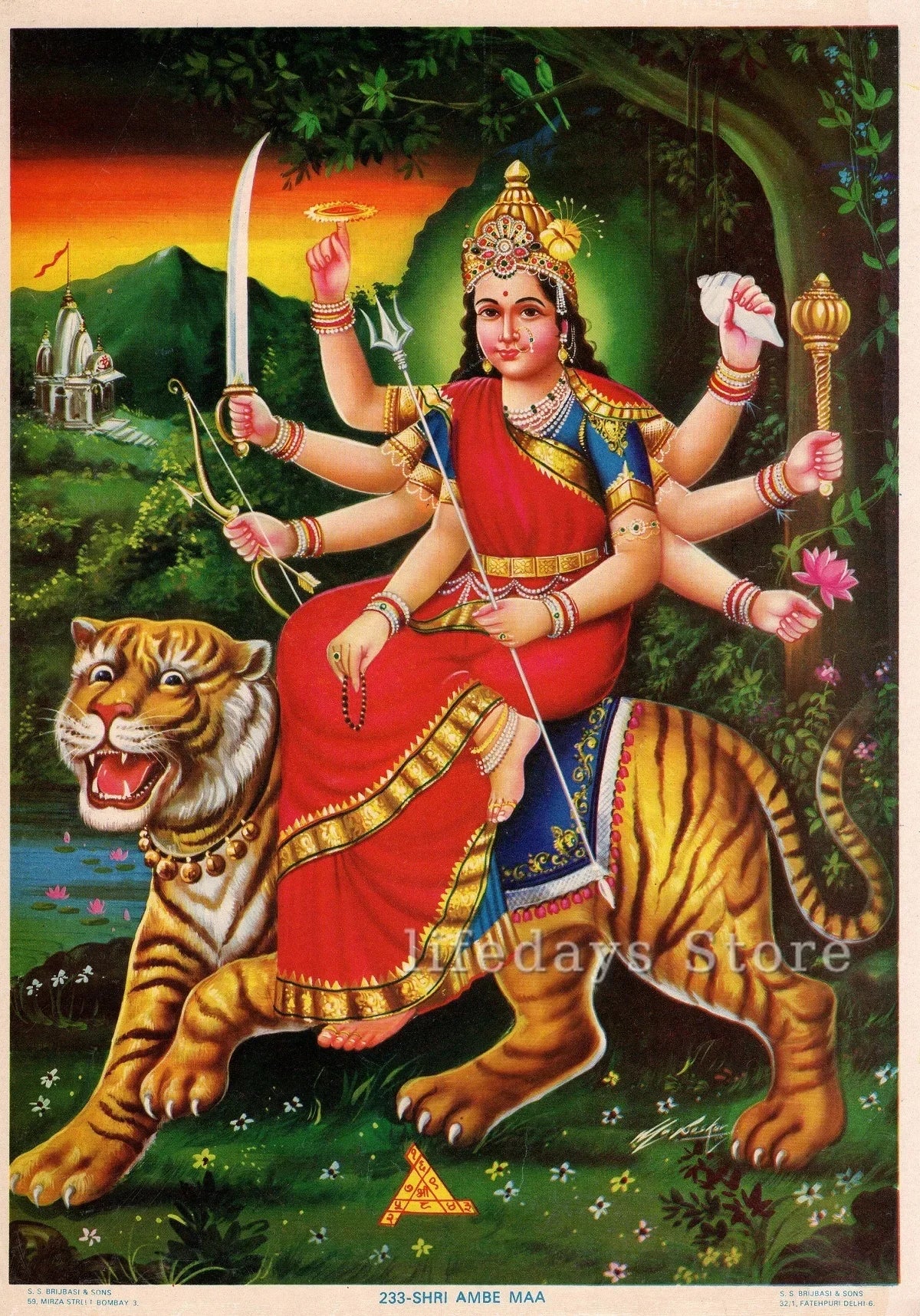 Durga Goddess Vintage Canvas Wall Art – Hindu Deity Print for Living Room & Home Decor