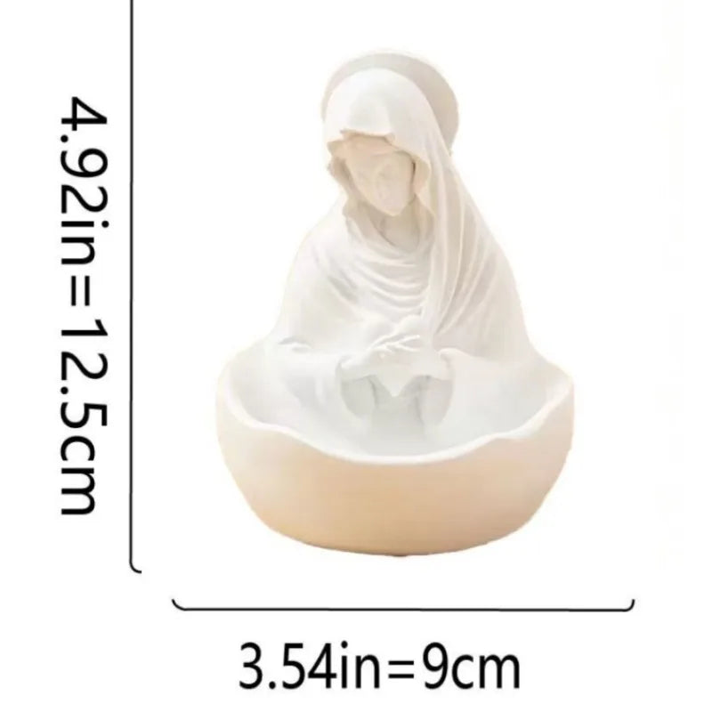 White resin figurine of the Virgin Mary with a draped veil for home decor