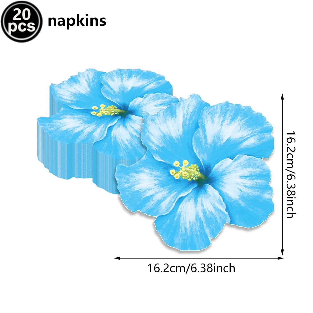 A set of twenty blue floral napkins used for parties or decorations.