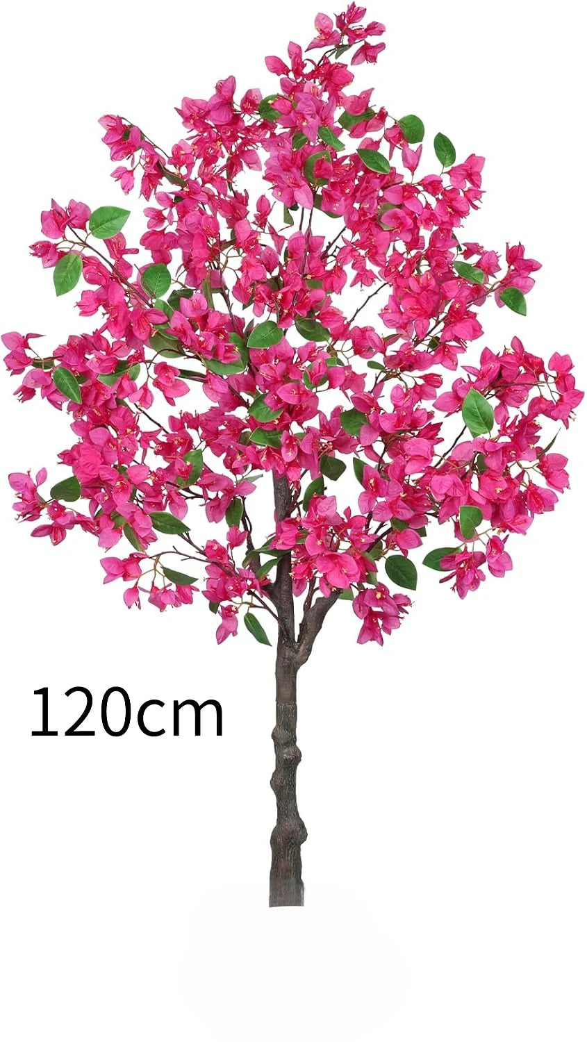 Lebhaftes künstliches Bougainvillea-Baum mit leuchtend pinken Blüten und grünen Blättern, 120 cm hoch.