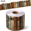 A roll of decorative book spines featuring floral and antique designs for a bookshelf border.