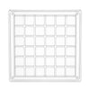A clear acrylic magnetic seashell display box with a grid of compartments.