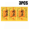 Three sets of gold-colored traditional Chinese amulets or stickers featuring red and black calligraphy on yellow paper.