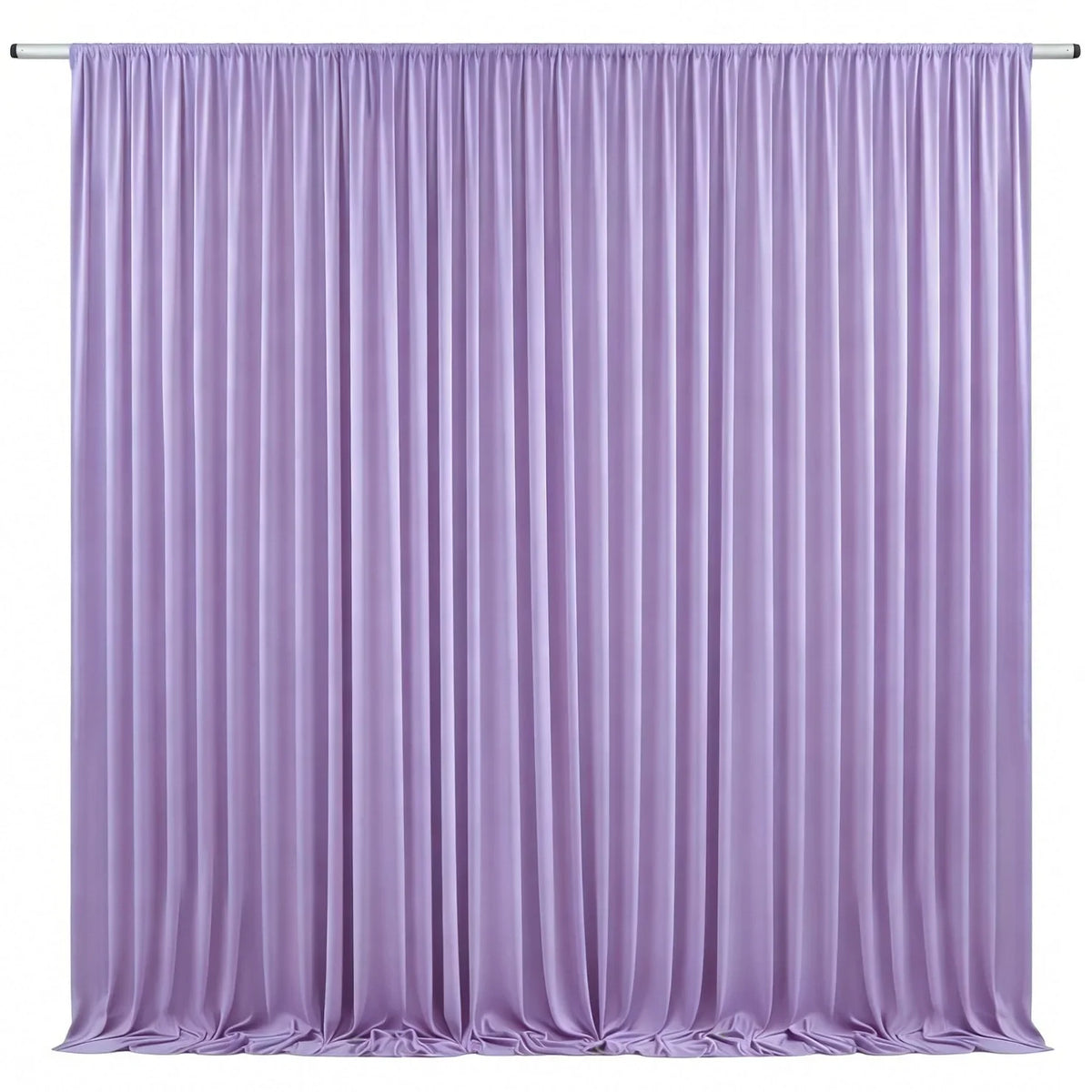 A floor-to-ceiling lavender pleated drapery backdrop for events