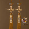 Pair of brass gourd and five emperor coins hanging ornaments with gold thread