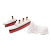 A split bath and pool toy resembling a Titanic ship with realistic details.